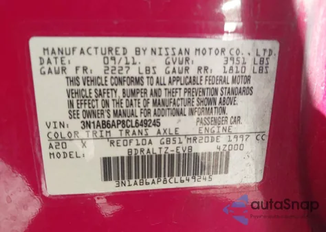 2012 Nissan Sentra 2.0 Sr z USA, uszkodzony, nr VIN 3N1AB6AP8CL649245